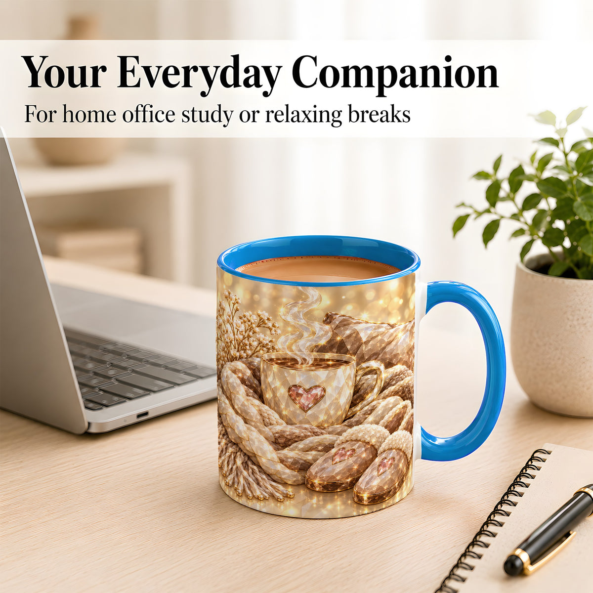 #pl[11oz|Blue] Cozy Heart Coffee Mug, Faceted Gem Style Mug, Ceramic Cup