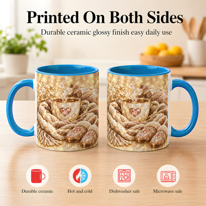 #pl[11oz|Blue] Cozy Heart Coffee Mug, Faceted Gem Style Mug, Ceramic Cup