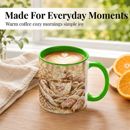 #pl[11oz|Green] Cozy Heart Coffee Mug, Faceted Gem Style Mug, Ceramic Cup