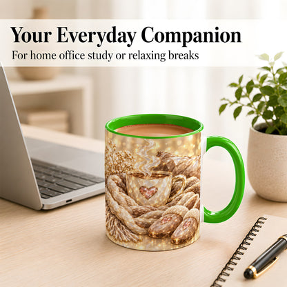#pl[11oz|Green] Cozy Heart Coffee Mug, Faceted Gem Style Mug, Ceramic Cup