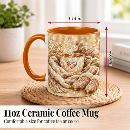 #pl[11oz|Orange] Cozy Heart Coffee Mug, Faceted Gem Style Mug, Ceramic Cup
