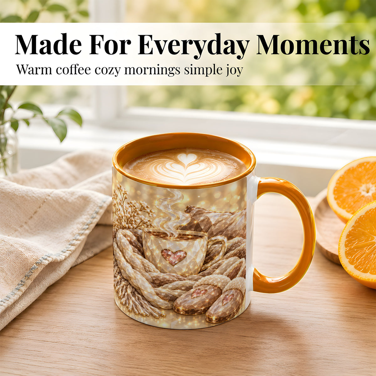 #pl[11oz|Orange] Cozy Heart Coffee Mug, Faceted Gem Style Mug, Ceramic Cup