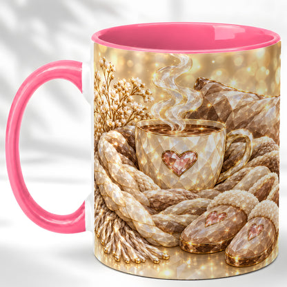 #pl[11oz|Pink] Cozy Heart Coffee Mug, Faceted Gem Style Mug, Ceramic Cup