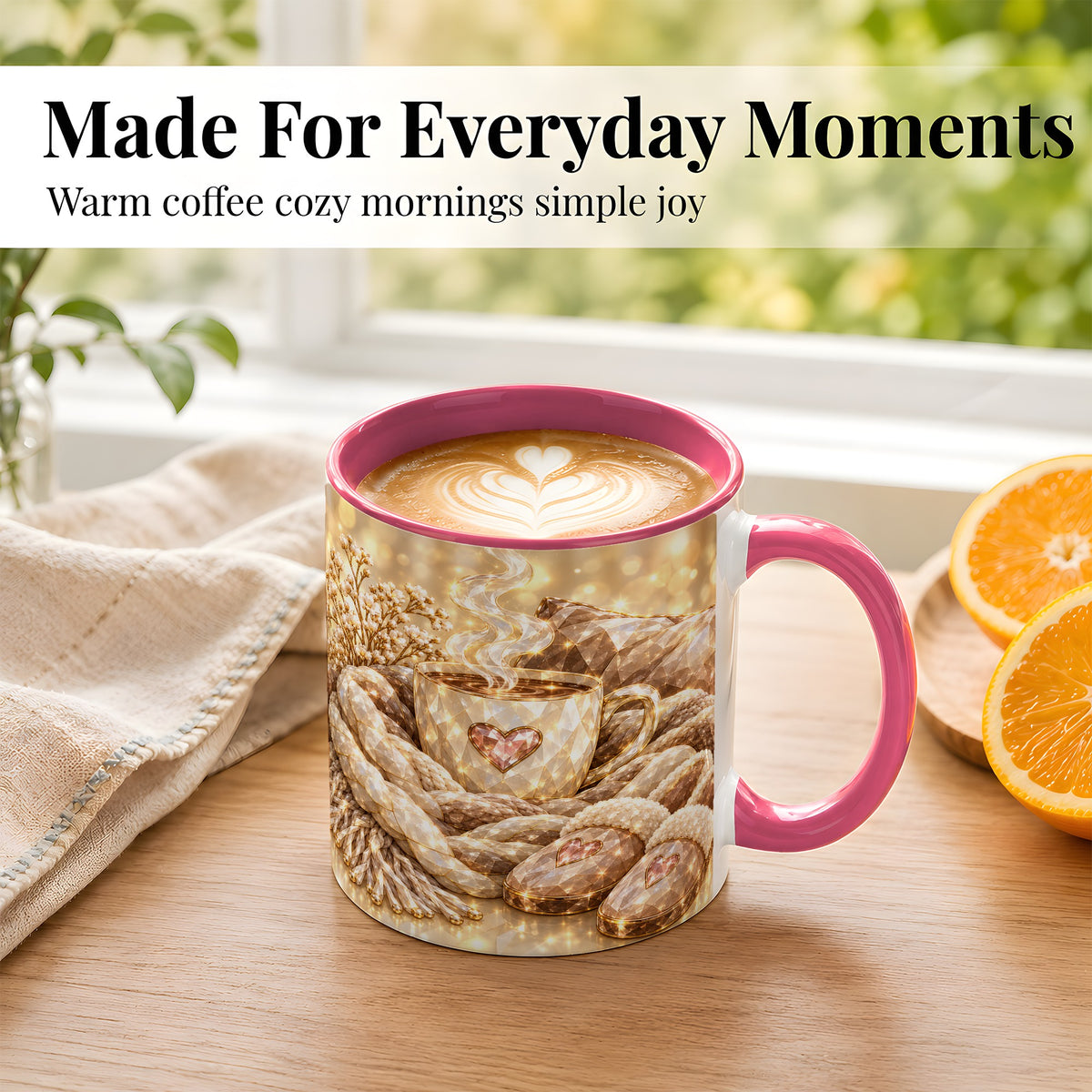 #pl[11oz|Pink] Cozy Heart Coffee Mug, Faceted Gem Style Mug, Ceramic Cup