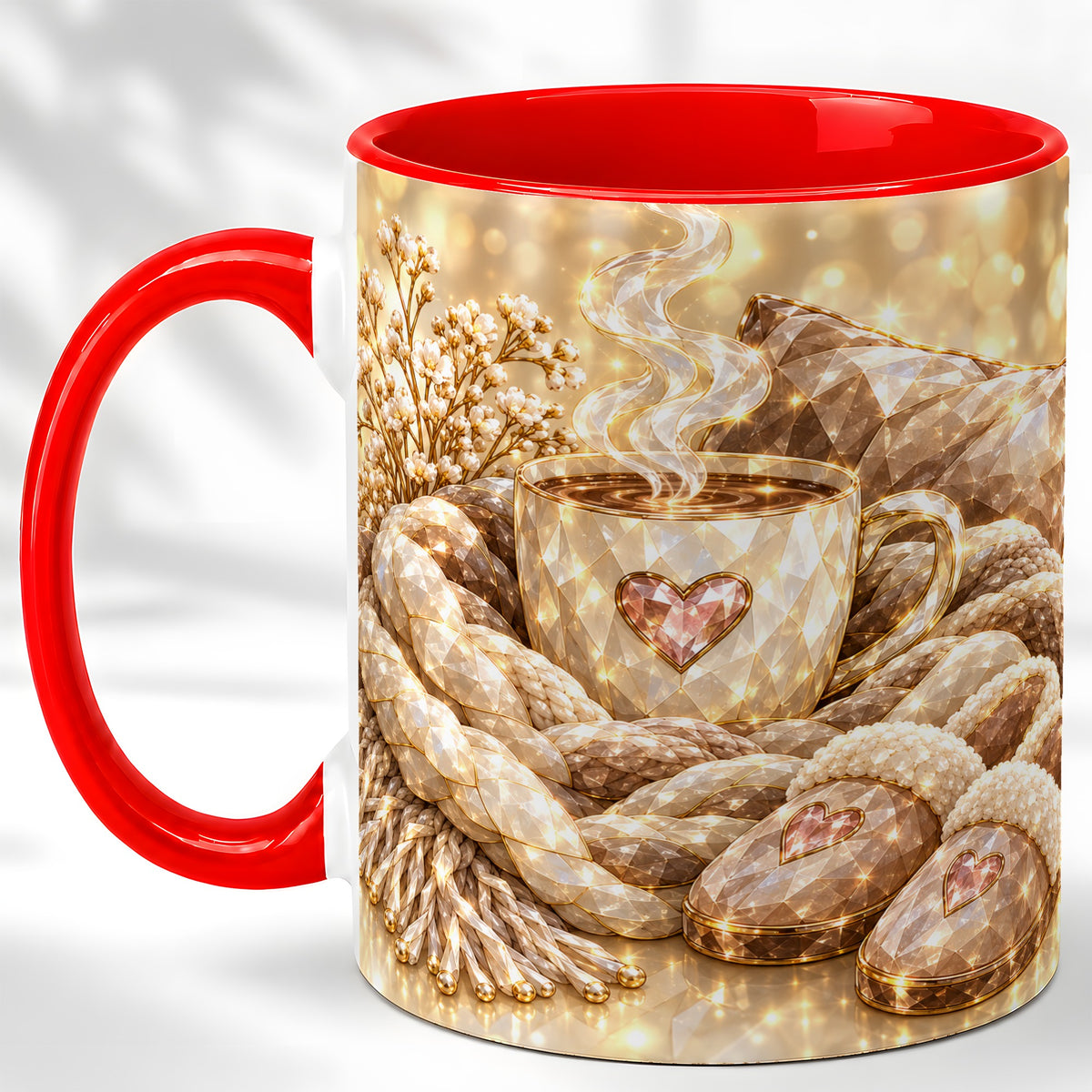 Cozy Heart Coffee Mug, Faceted Gem Style Mug, Ceramic Cup