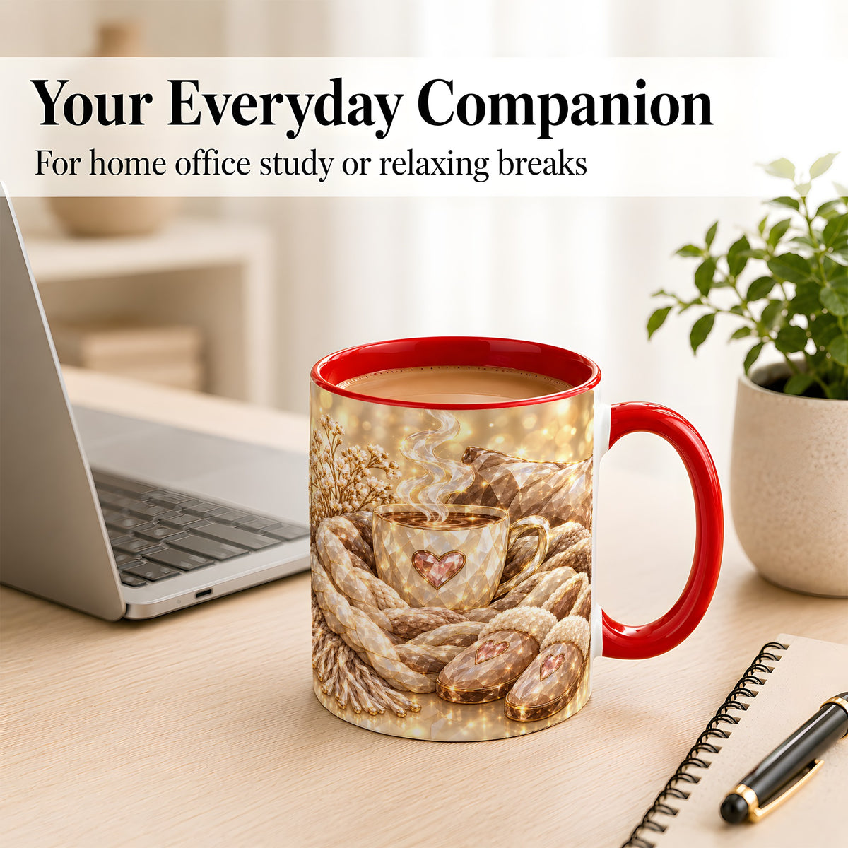 #pl[11oz|Red] Cozy Heart Coffee Mug, Faceted Gem Style Mug, Ceramic Cup