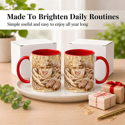 #pl[11oz|Red] Cozy Heart Coffee Mug, Faceted Gem Style Mug, Ceramic Cup