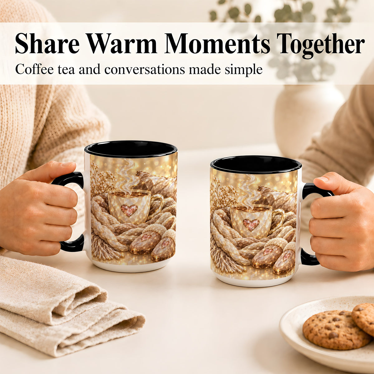 #pl[15oz|Black] Cozy Heart Coffee Mug, Faceted Gem Style Mug, Ceramic Cup