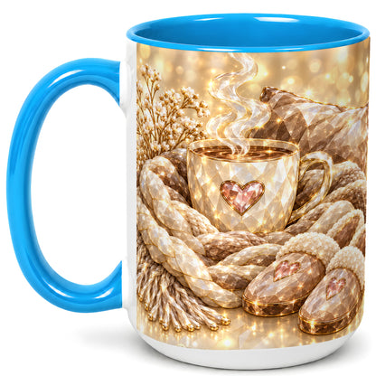 #pl[15oz|Blue] Cozy Heart Coffee Mug, Faceted Gem Style Mug, Ceramic Cup