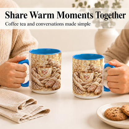 #pl[15oz|Blue] Cozy Heart Coffee Mug, Faceted Gem Style Mug, Ceramic Cup
