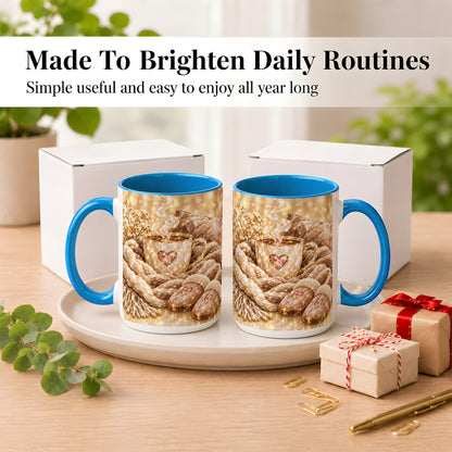 #pl[15oz|Blue] Cozy Heart Coffee Mug, Faceted Gem Style Mug, Ceramic Cup