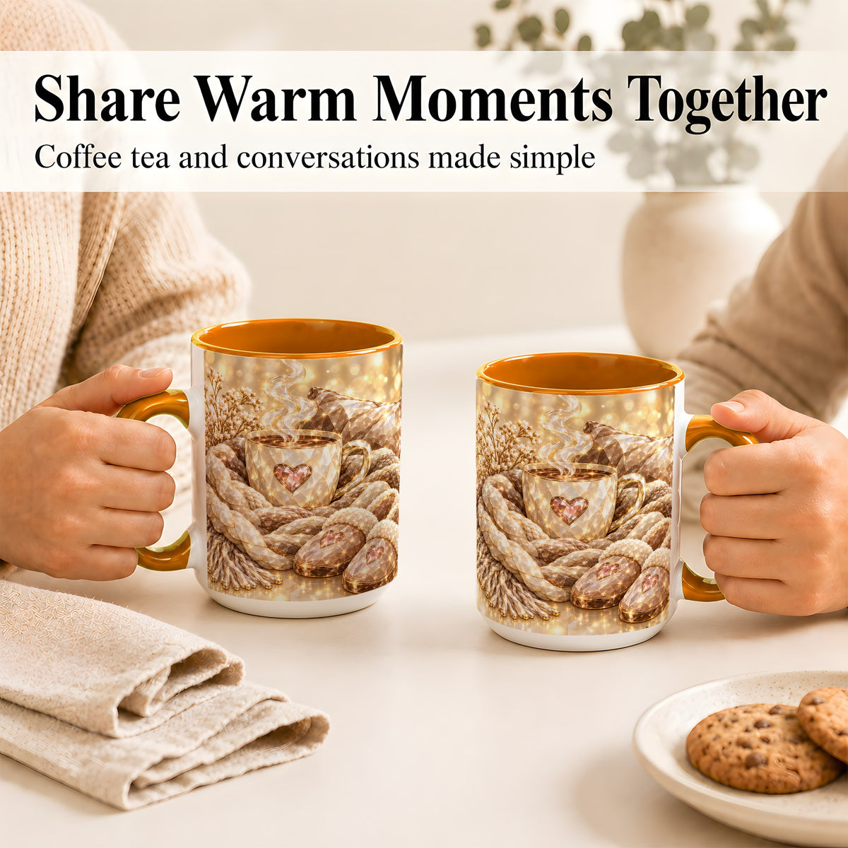 #pl[15oz|Orange] Cozy Heart Coffee Mug, Faceted Gem Style Mug, Ceramic Cup