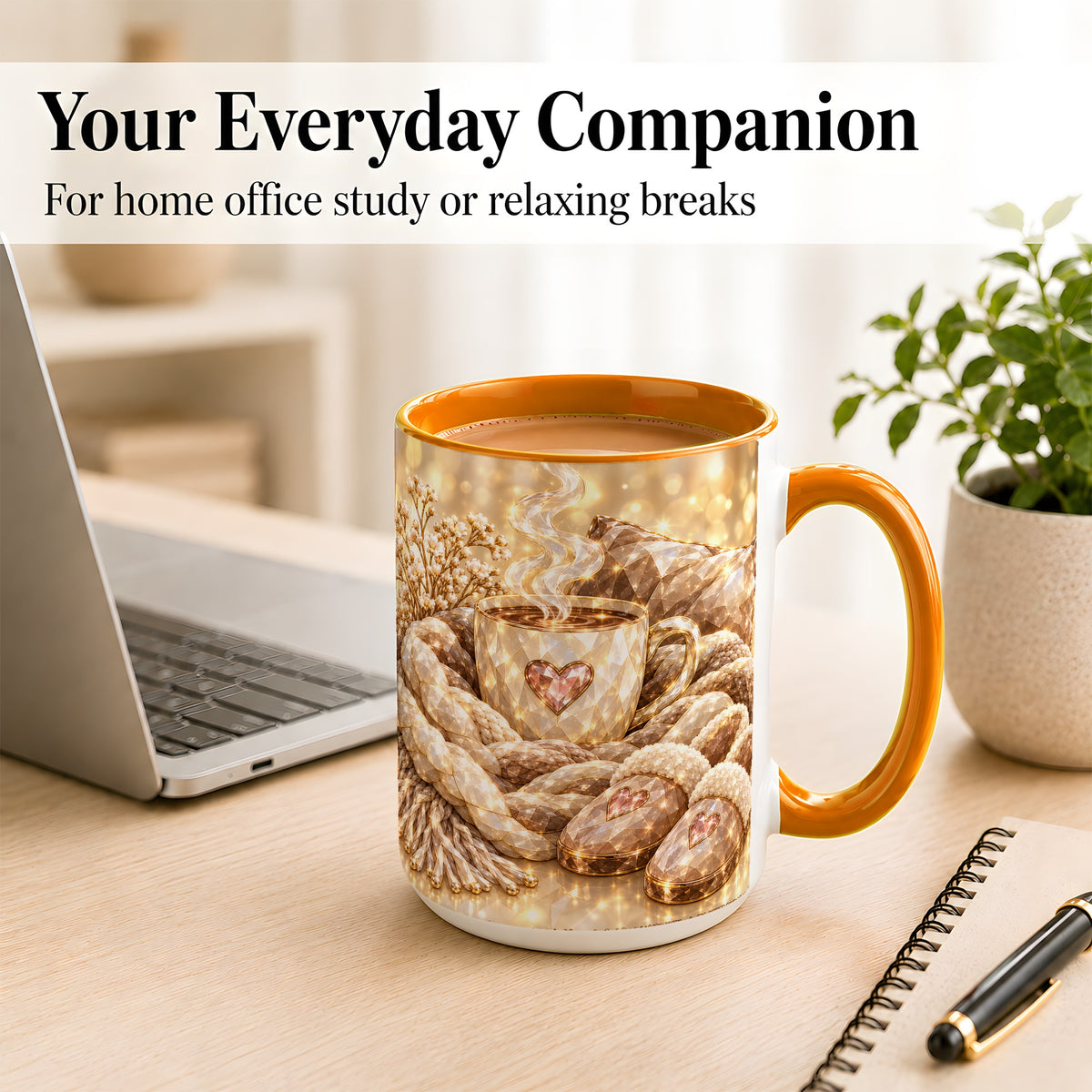 #pl[15oz|Orange] Cozy Heart Coffee Mug, Faceted Gem Style Mug, Ceramic Cup