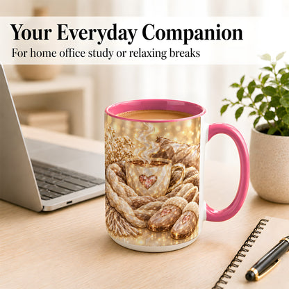 #pl[15oz|Pink] Cozy Heart Coffee Mug, Faceted Gem Style Mug, Ceramic Cup