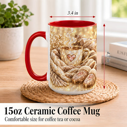 #pl[15oz|Red] Cozy Heart Coffee Mug, Faceted Gem Style Mug, Ceramic Cup