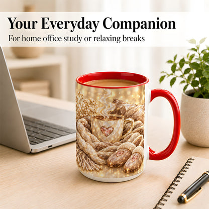 #pl[15oz|Red] Cozy Heart Coffee Mug, Faceted Gem Style Mug, Ceramic Cup