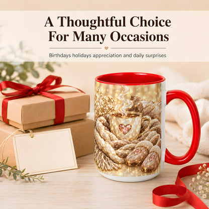#pl[15oz|Red] Cozy Heart Coffee Mug, Faceted Gem Style Mug, Ceramic Cup