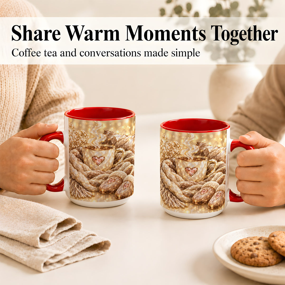 #pl[15oz|Red] Cozy Heart Coffee Mug, Faceted Gem Style Mug, Ceramic Cup
