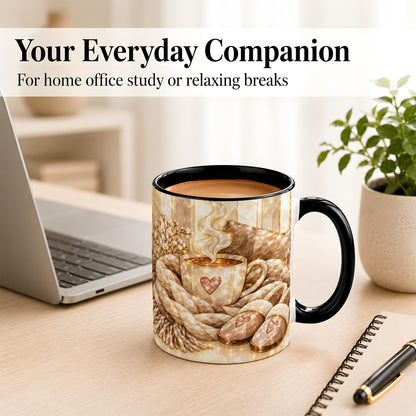 #pl[11oz|Black] Cozy Heart Coffee Mug, Stained Glass Style Mug, Ceramic Cup