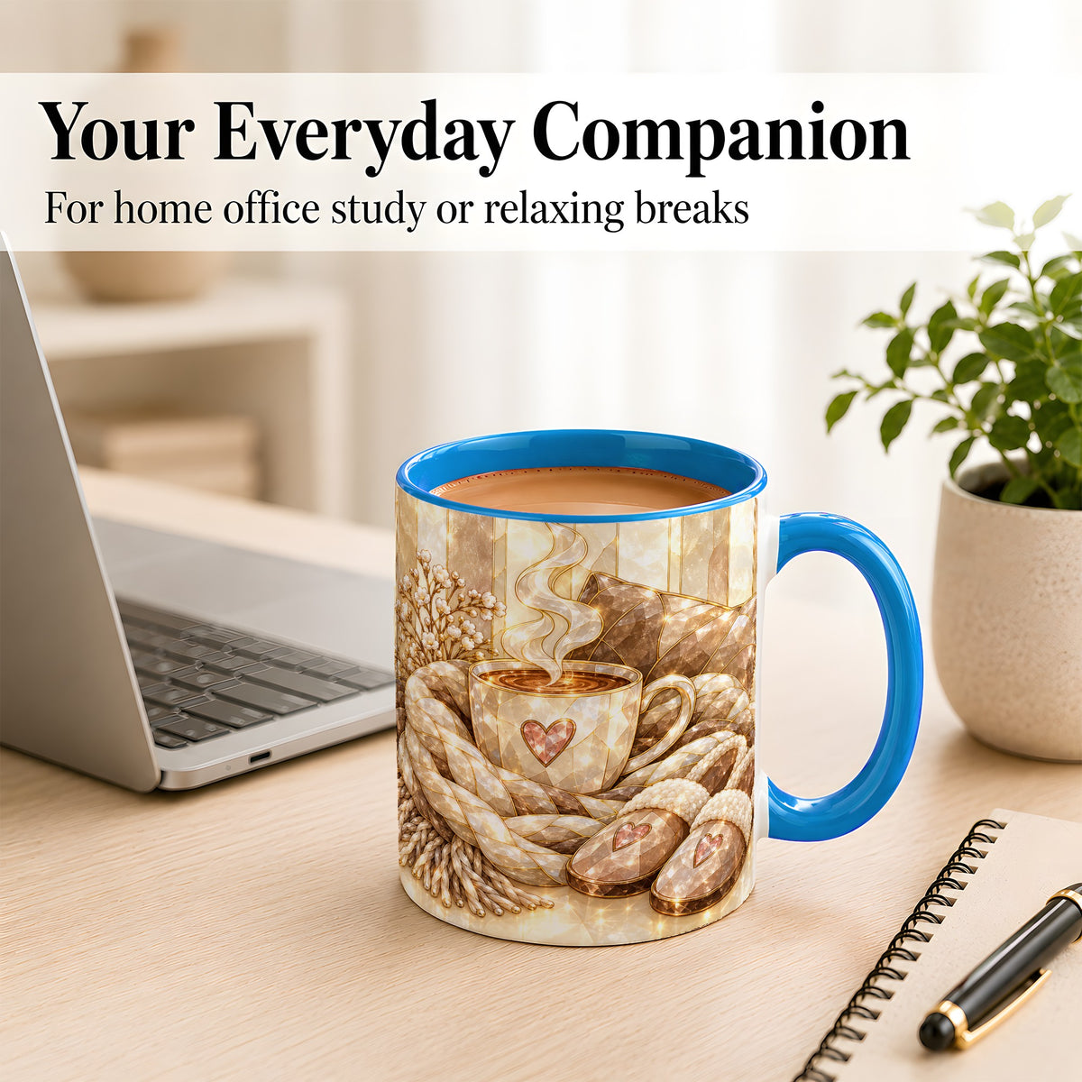 #pl[11oz|Blue] Cozy Heart Coffee Mug, Stained Glass Style Mug, Ceramic Cup