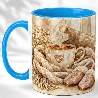 #pl[11oz|Blue] Cozy Heart Coffee Mug, Stained Glass Style Mug, Ceramic Cup