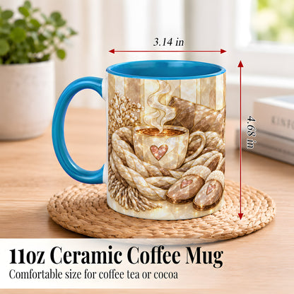#pl[11oz|Blue] Cozy Heart Coffee Mug, Stained Glass Style Mug, Ceramic Cup