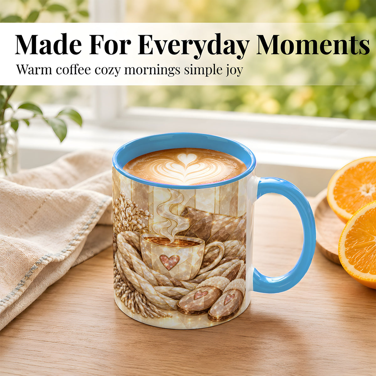 #pl[11oz|Blue] Cozy Heart Coffee Mug, Stained Glass Style Mug, Ceramic Cup