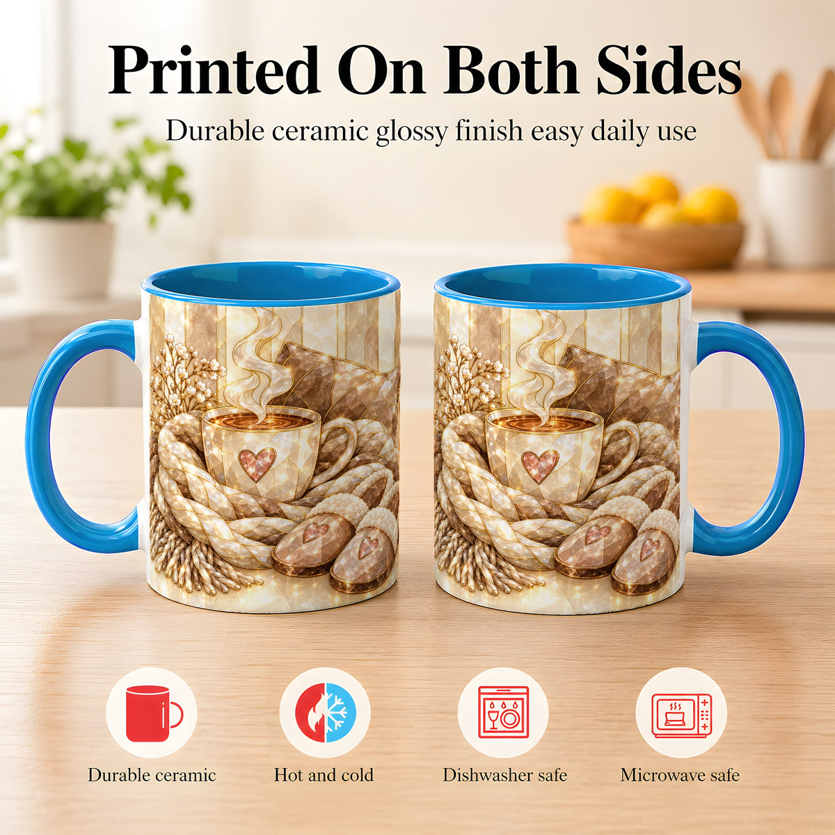 #pl[11oz|Blue] Cozy Heart Coffee Mug, Stained Glass Style Mug, Ceramic Cup