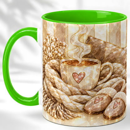 #pl[11oz|Green] Cozy Heart Coffee Mug, Stained Glass Style Mug, Ceramic Cup