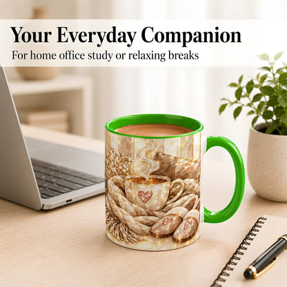 #pl[11oz|Green] Cozy Heart Coffee Mug, Stained Glass Style Mug, Ceramic Cup