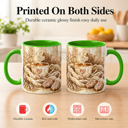 #pl[11oz|Green] Cozy Heart Coffee Mug, Stained Glass Style Mug, Ceramic Cup