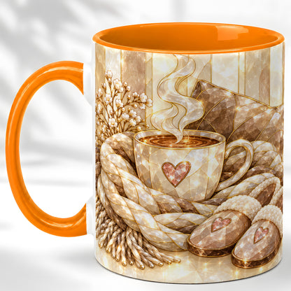 #pl[11oz|Orange] Cozy Heart Coffee Mug, Stained Glass Style Mug, Ceramic Cup