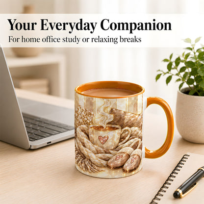 #pl[11oz|Orange] Cozy Heart Coffee Mug, Stained Glass Style Mug, Ceramic Cup