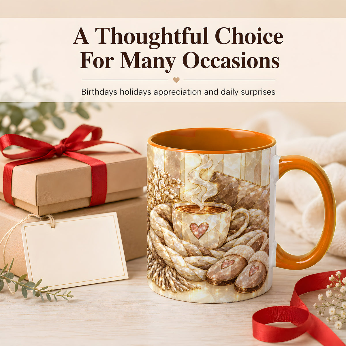 #pl[11oz|Orange] Cozy Heart Coffee Mug, Stained Glass Style Mug, Ceramic Cup