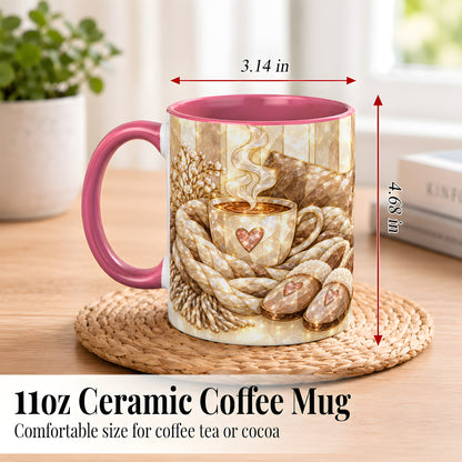 #pl[11oz|Pink] Cozy Heart Coffee Mug, Stained Glass Style Mug, Ceramic Cup