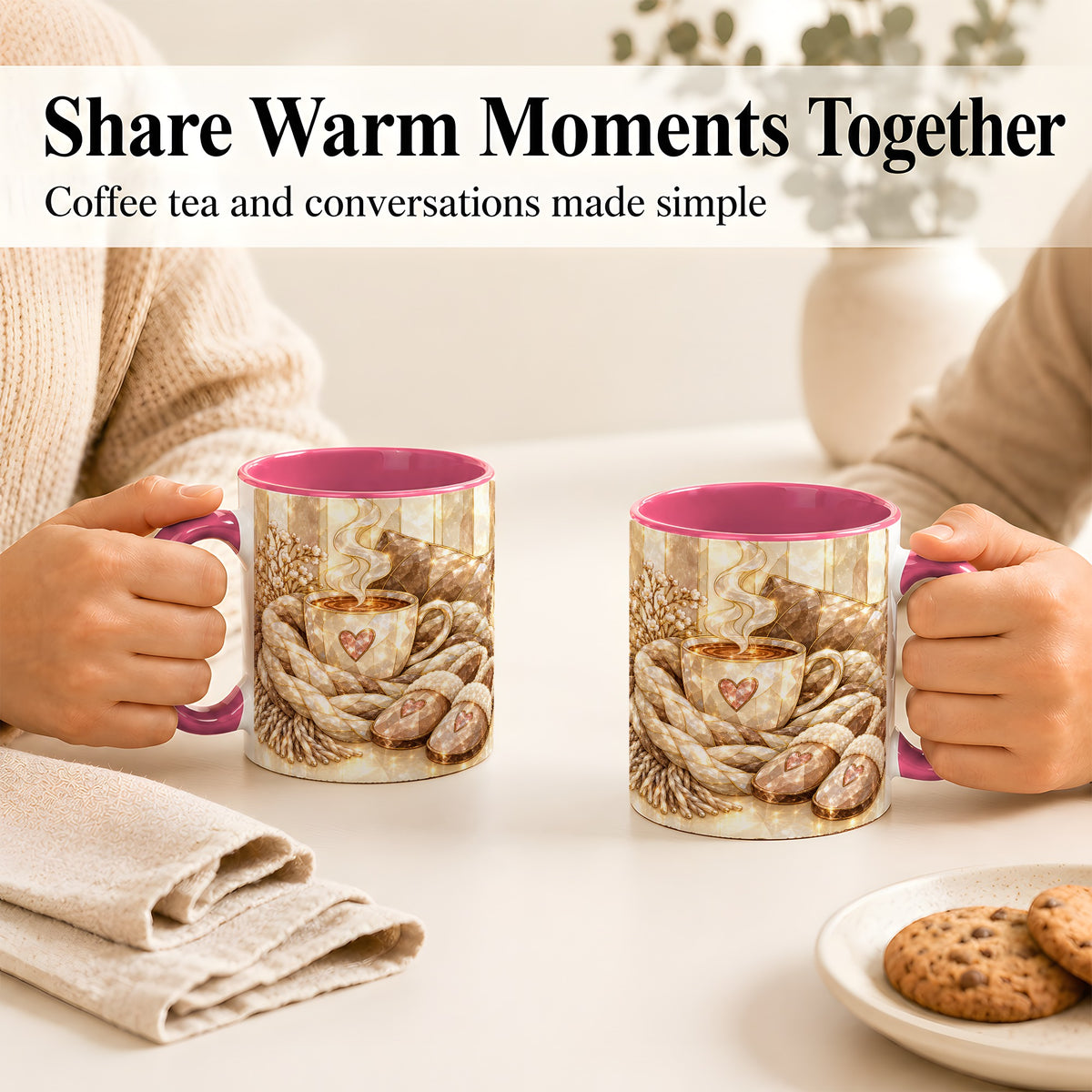 #pl[11oz|Pink] Cozy Heart Coffee Mug, Stained Glass Style Mug, Ceramic Cup