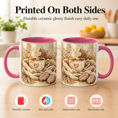 #pl[11oz|Pink] Cozy Heart Coffee Mug, Stained Glass Style Mug, Ceramic Cup