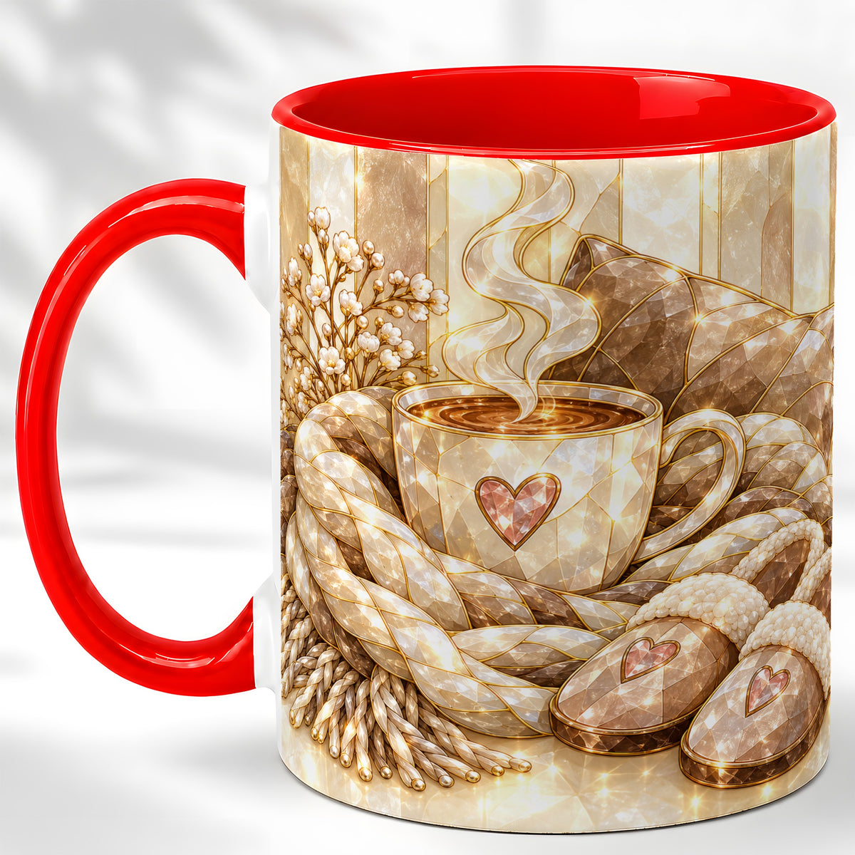 Cozy Heart Coffee Mug, Stained Glass Style Mug, Ceramic Cup