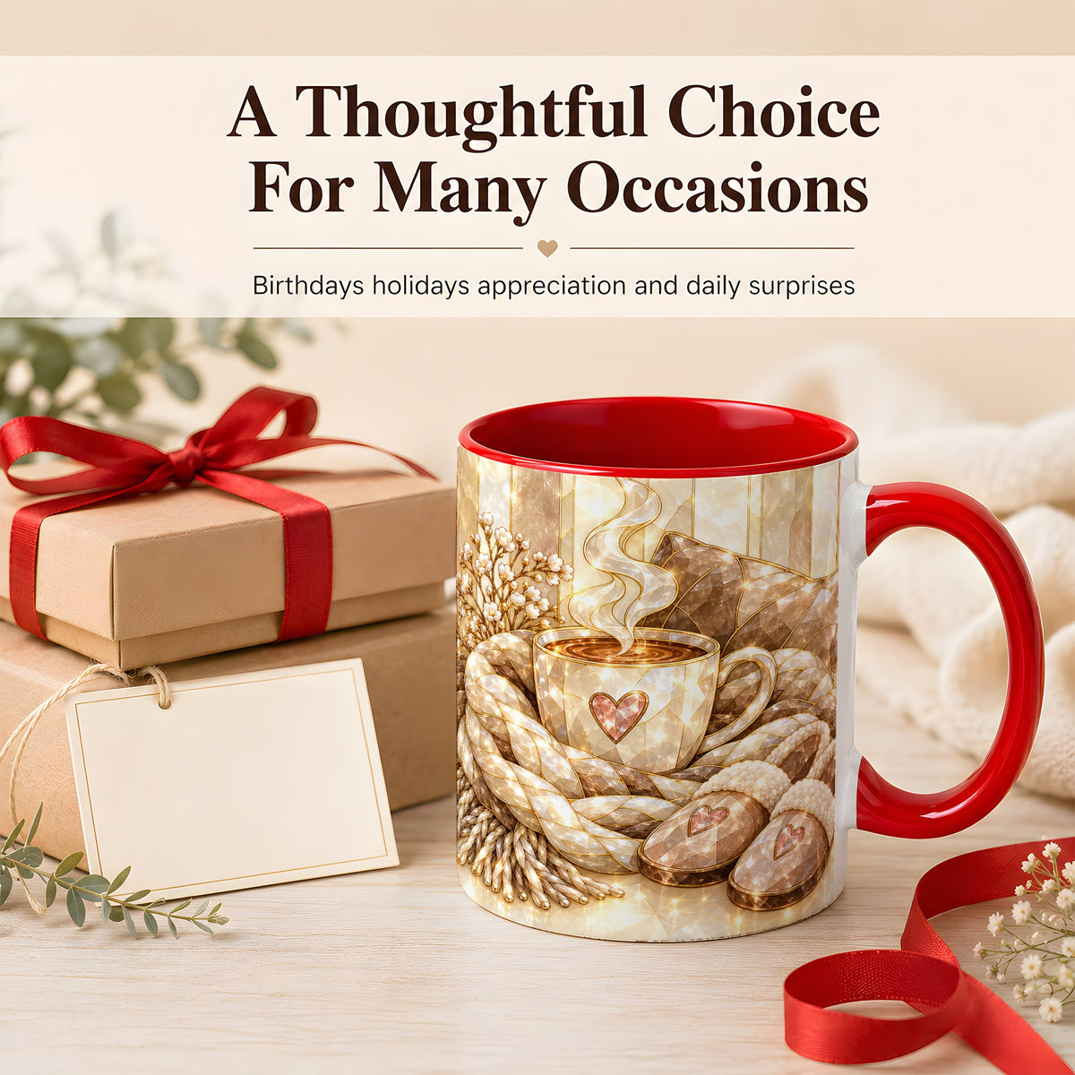 #pl[11oz|Red] Cozy Heart Coffee Mug, Stained Glass Style Mug, Ceramic Cup
