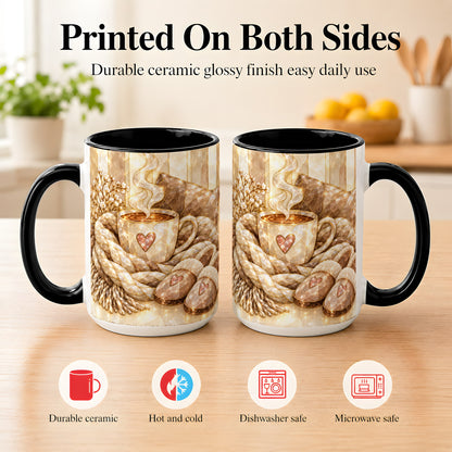 #pl[15oz|Black] Cozy Heart Coffee Mug, Stained Glass Style Mug, Ceramic Cup