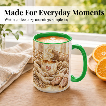 #pl[15oz|Green] Cozy Heart Coffee Mug, Stained Glass Style Mug, Ceramic Cup