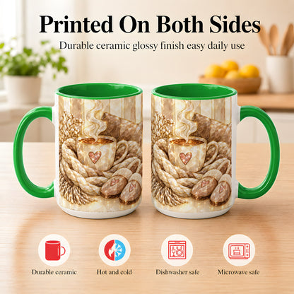 #pl[15oz|Green] Cozy Heart Coffee Mug, Stained Glass Style Mug, Ceramic Cup