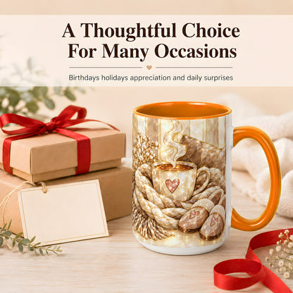 #pl[15oz|Orange] Cozy Heart Coffee Mug, Stained Glass Style Mug, Ceramic Cup