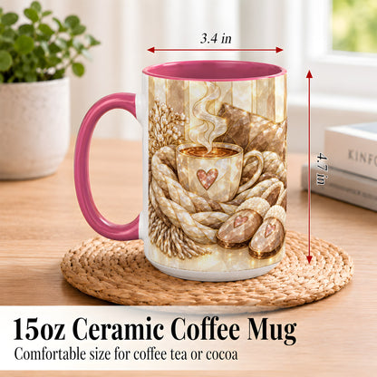 #pl[15oz|Pink] Cozy Heart Coffee Mug, Stained Glass Style Mug, Ceramic Cup