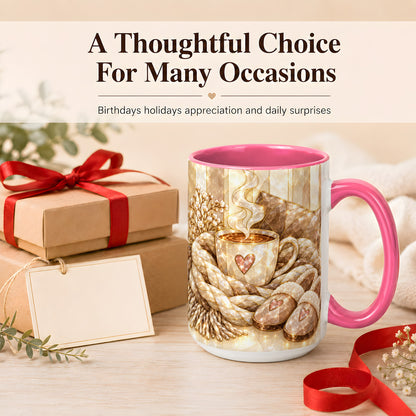 #pl[15oz|Pink] Cozy Heart Coffee Mug, Stained Glass Style Mug, Ceramic Cup