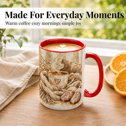 #pl[15oz|Red] Cozy Heart Coffee Mug, Stained Glass Style Mug, Ceramic Cup