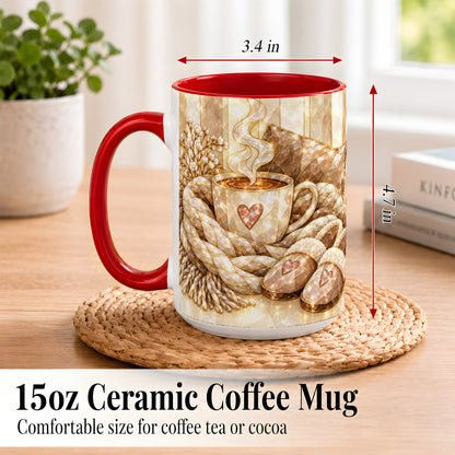 #pl[15oz|Red] Cozy Heart Coffee Mug, Stained Glass Style Mug, Ceramic Cup