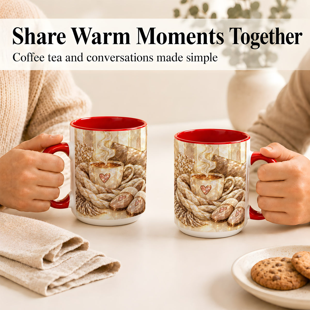 #pl[15oz|Red] Cozy Heart Coffee Mug, Stained Glass Style Mug, Ceramic Cup