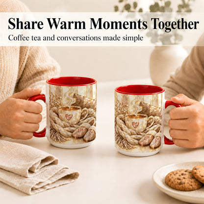 #pl[15oz|Red] Cozy Heart Coffee Mug, Stained Glass Style Mug, Ceramic Cup