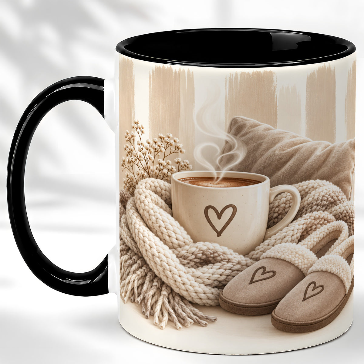 #pl[11oz|Black] Cozy Coffee Mug, Neutral Heart Mug, Ceramic Cup